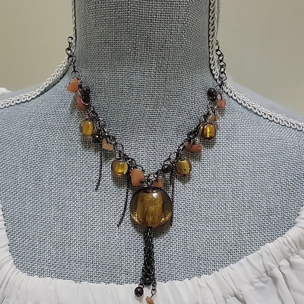 Vintage 1970's carnelian and agate stone clustered necklace - Picture 1 of 6